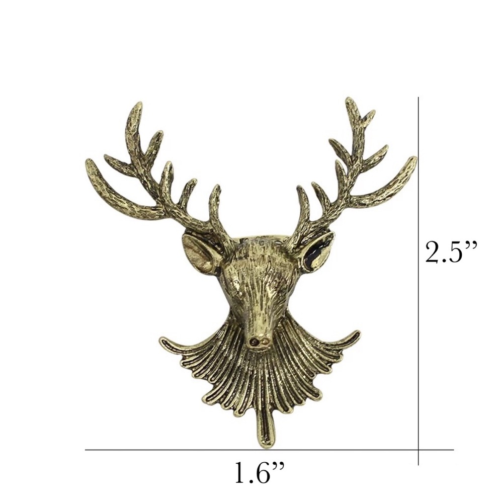 Antiqued Bronze Buck Deer Head Brooch Lapel Pin - Picture 14 of 14